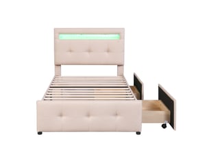 Lit avec rangement 90x200 cm MAISONORA coloris beige