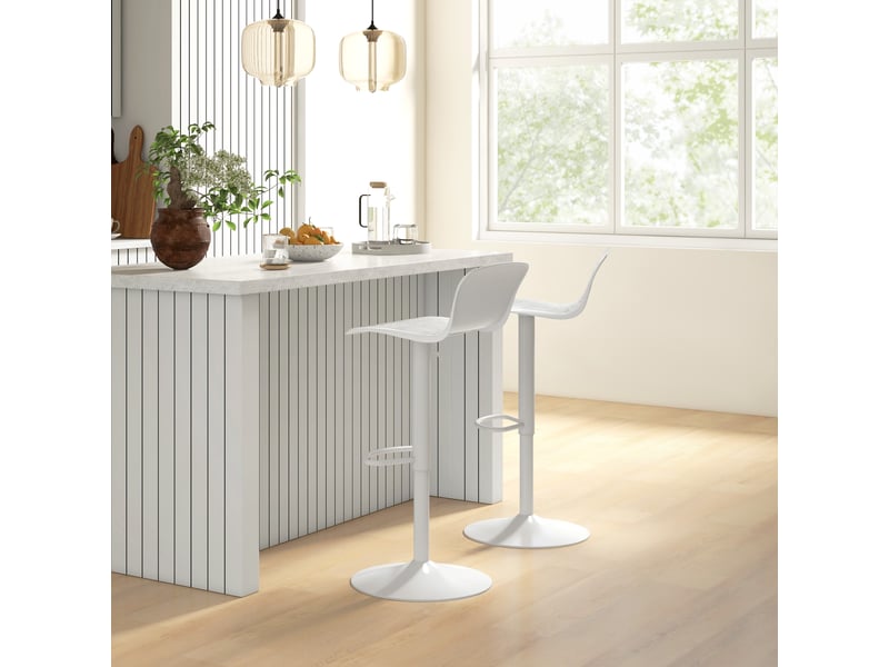  Lot de 2 tabourets de bar pivotants avec dossier et hauteur réglable, capacité de charge de 120 kg, pour barsalon, blanc  - Conforama D