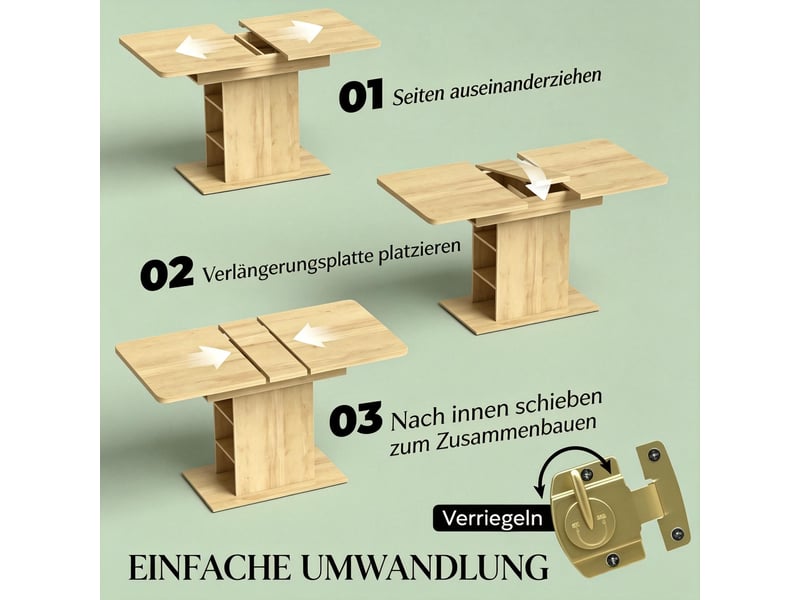 Table à manger extensible,110-130x70x75 cm,avec 6 étagères,mdf,effet bois - Conforama D