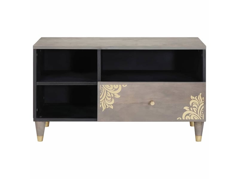  Meuble tv - banc tv - meuble de rangement gris 80 x 33 x 46 cm bois de mangue massif  - Conforama C