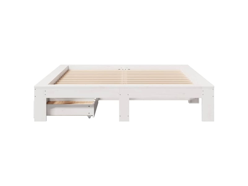  Lit double- lit adulte -  cadre de lit sans matelas blanc 140x190 cm bois de pin massif  - Conforama C