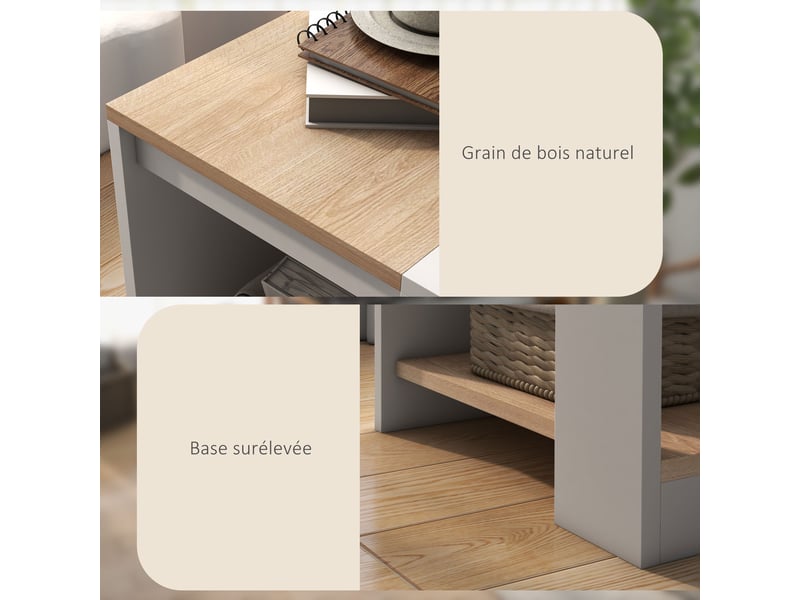  Lot de 2 tables d'appoint bout de canapé table de chevet 40 x 40 x 45 cm blanc et naturel -  - Conforama R