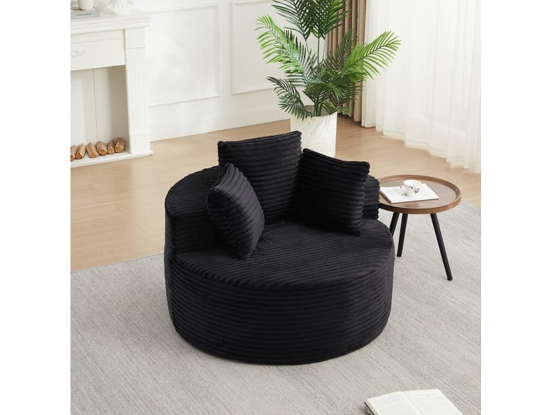  Fauteuil rond 1 place ø 110 cm en velours côtelé avec 3 coussins noir chicfurn  - Conforama B