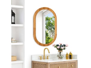 Miroir de salle de bain ovale 50x80cm verre trempé hd étanche – bois naturel