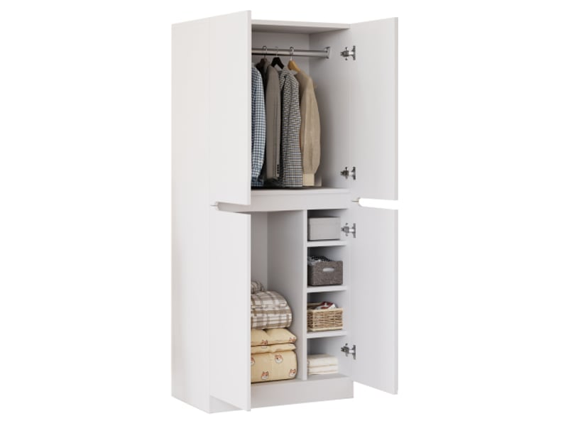  Armoire de chambre double porte 70 x 40 x 170 cm, rangement multi-compartiments, penderie intégrée, blanc  - Conforama A