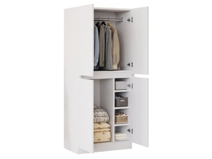 Armoire de chambre double porte 70 x 40 x 170 cm, rangement multi-compartiments, penderie intégrée, blanc