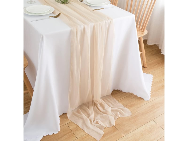 Chemin de table en mousseline de soie décoration de table pour anniversaire, mariage - 75 x 300 cm - champagne - Conforama D
