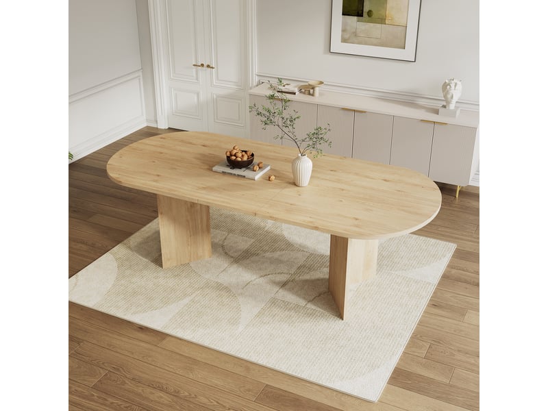  Table de salle à manger extensible 160-200x90x75 cm, 6 à 8 personnes, plateau épais et angles arrondis, design simple, mdf, effet chêne Sol Morn - Conforama D
