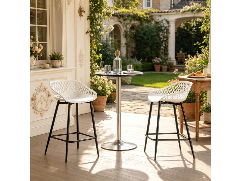  Tabourets de bar lot de 2 avec dossier et repose-pieds - lpospi - assise ergonomique, pp et métal - blanc  - Conforama C