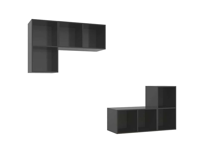  Lot de 4 meuble tv mural, meuble tv suspendu gris brillant bois d'ingénierie shl76464  - Conforama A