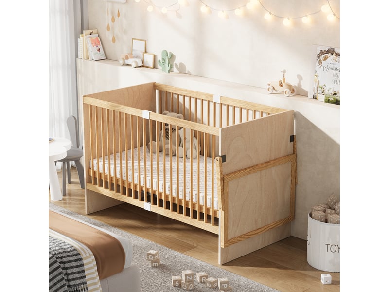  Lit bébé multifonction 70 x 140 cm en bois de pin avec table à langer pliable  - Conforama D
