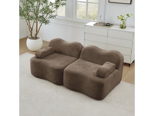 Canapé modulable 2 places 192 cm - assise profonde sans montage - mousse résiliente 32d - velours doux - avec coussin d’accoudoir mobile - marron