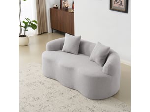 Canapé droit 2 places, silhouette courbée, coussins fournis, pour salon, confort, garnissage mousse et ressorts, gris