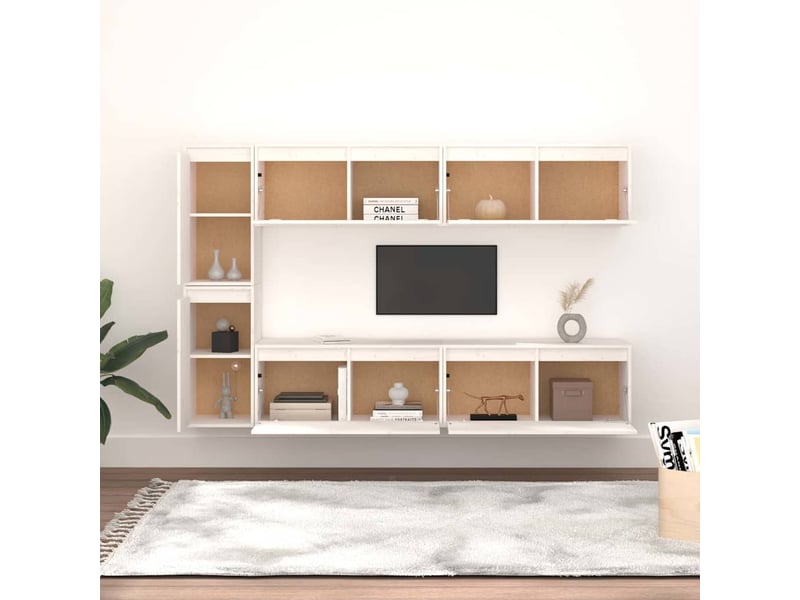  Meubles tv - banc tv - meuble de rangement 6 pcs blanc bois massif de pin  - Conforama C