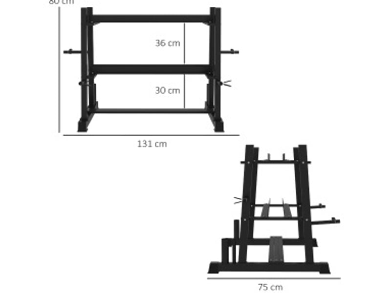  Rack de rangement pour haltères en acier 131x75x80 cm – noir – 3 niveaux, charge jusqu'à 200 kg  - Conforama C