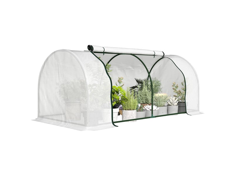  Serre tunnel en acier avec bâche pvc, 200 x 100 x 80 cm, blanche  - Conforama A