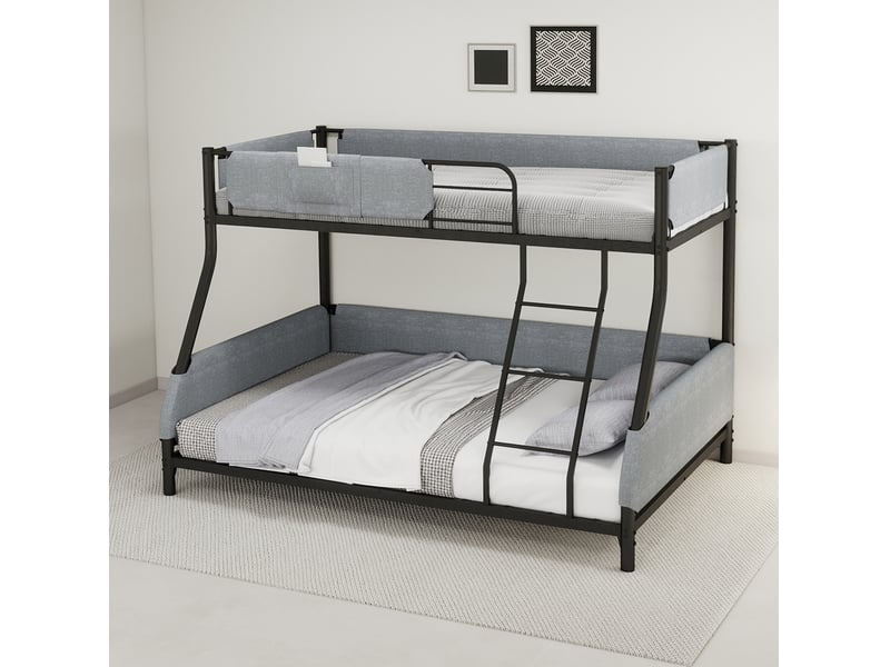  Lit superposé 90x190 cm et 140x190 cm en fer noir et gris avec poche amovible  - Conforama D