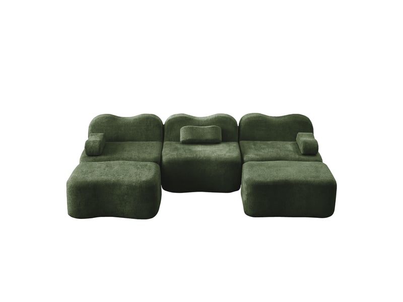 Canapé panoramique en u modulaire avec assise profonde et velours vert - Conforama A