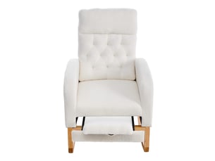 Fauteuil à bascule blanc en tissu bouclé avec repose-pieds réglable, poches latérales, 65,6x123x102 cm, salon chambre