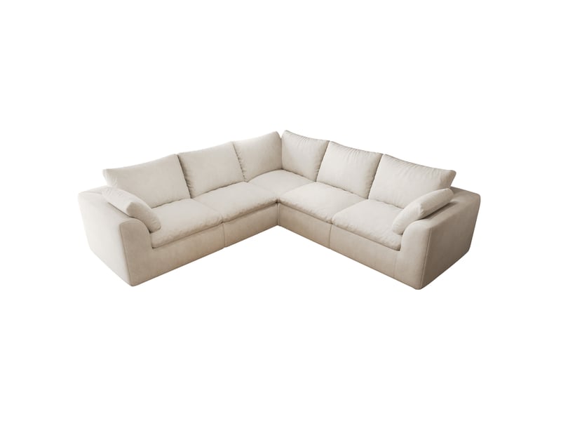  Canapé nuage en v 5 places 245x245x83 cm en tissu beige blanc  - Conforama D