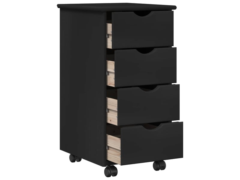 Caisson roulant de bureau, meuble de rangement 34 x 39 x 65,5 cm bois de pin massif noir  - Conforama D