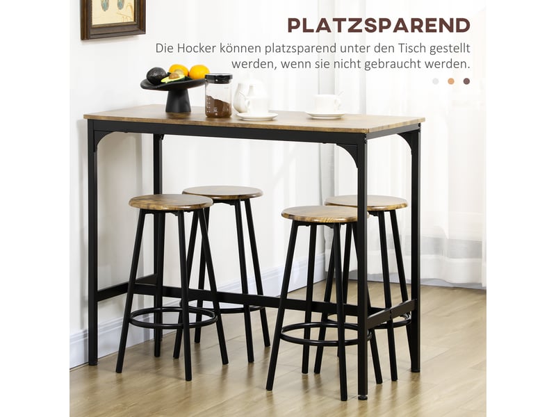  Ensemble table et chaises de bar avec 1 table et 4 tabourets  - repose-pieds - mdf et métal - marron  - Conforama E