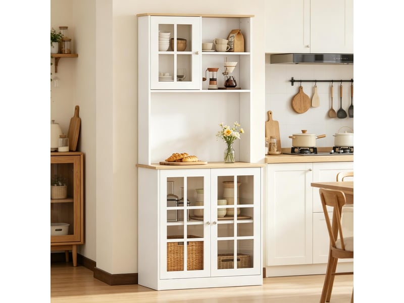 Meuble de cuisine blanc et chêne clair muvano, vitré avec plan de travail, 80 × 37 × 183 cm - Conforama B