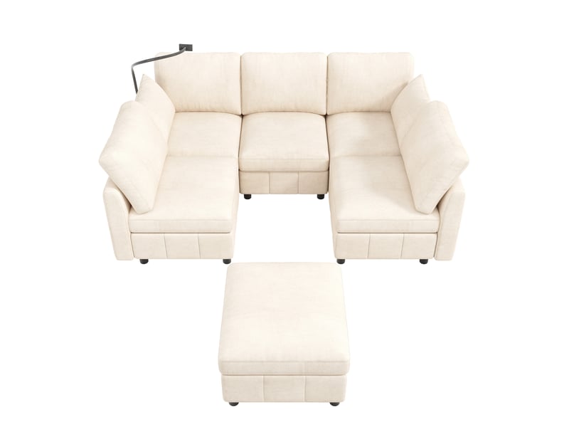  Canapé d’angle modulable 6 places 218x157x85 cm en chenille beige  - Conforama D