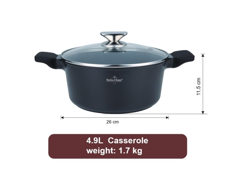  Faitout 26cm avec couvercle 4,9l tous feux dont induction noir swiss haus sh-bc26b  - Conforama B