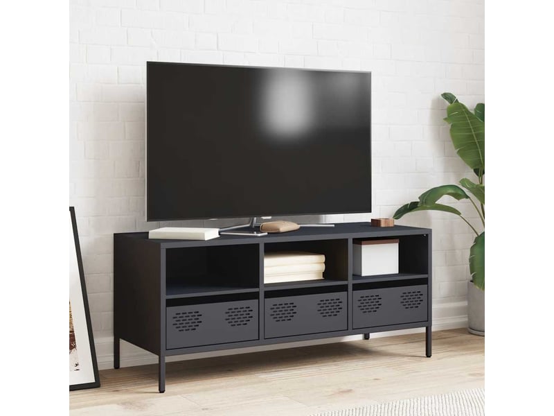  Meuble tv - banc tv - meuble de rangement anthracite 101,5x39x43,5 cm acier laminé à froid  - Conforama C