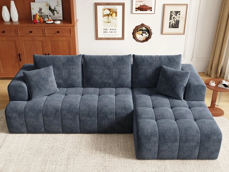 Canapé d'angle en forme de l ,3 places,tissu chenille confortable,244x136x79,blue - Conforama B