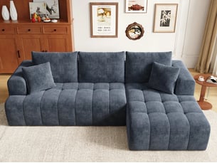 Canapé d'angle compressé droit fixe <strong>BGSRYAO</strong> <strong></strong> 3 places Tissu Blue