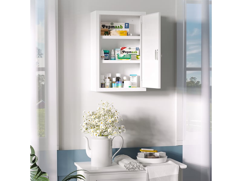  Armoire à pharmacie murale en acier, armoire à médicaments à 3 niveaux porte verrouillable 2 clés, 30x14x46cm, blanc  - Conforama C