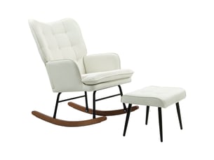 Fauteuil à bascule avec repose-pieds, mécanisme de bascule doux, imitation lin, 64 x 89 x 90 cm, blanc crème