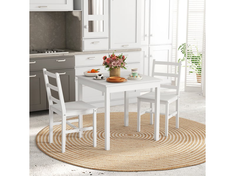 Ensemble de salle à manger 3 pièces, coin salon, table et chaises, bois massif, blanc  - Conforama C