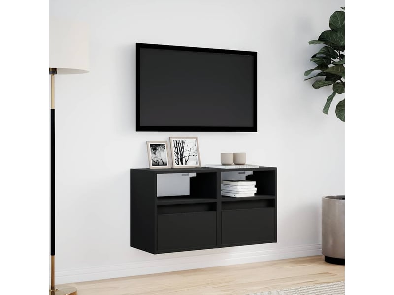  Meubles tv - banc tv - meuble de rangement muraux avec lumières led 2 pcs noir 41x31x45 cm  - Conforama D