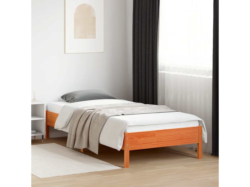  Lit simple- lit adulte -  cadre de lit sans matelas  marron 90x200 cm bois pin massif  - Conforama B