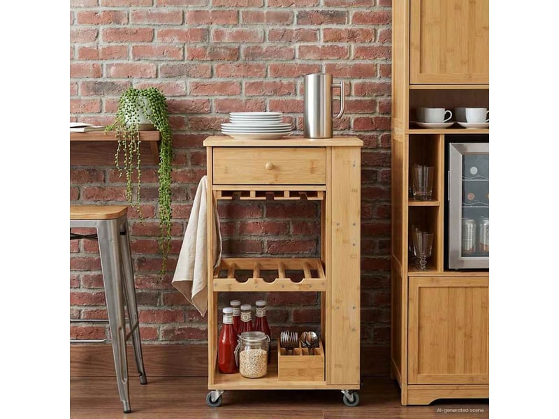  Desserte de cuisine, chariot de rangement avec roues naturel 47,5x36x83 cm bambou  - Conforama C