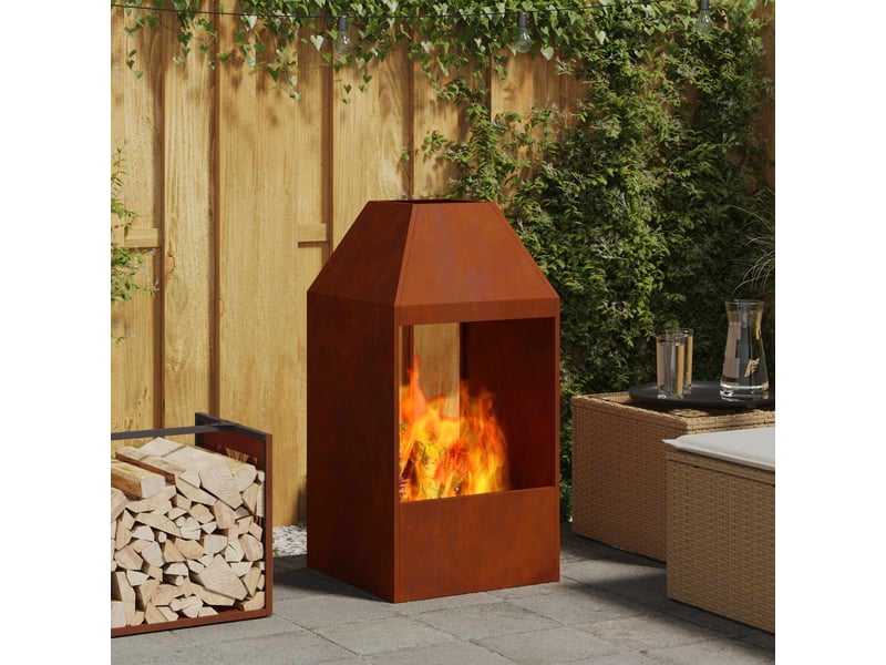 Brasero exterieur, foyer camping rouillé 50x50x100 cm acier patiné shl95426 - Conforama B