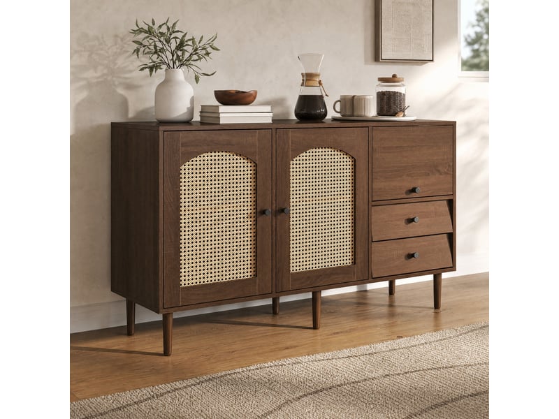  Buffet bas style campagne avec portes en rotin – 130 x 40 x 75,5 cm – bois  - Conforama D