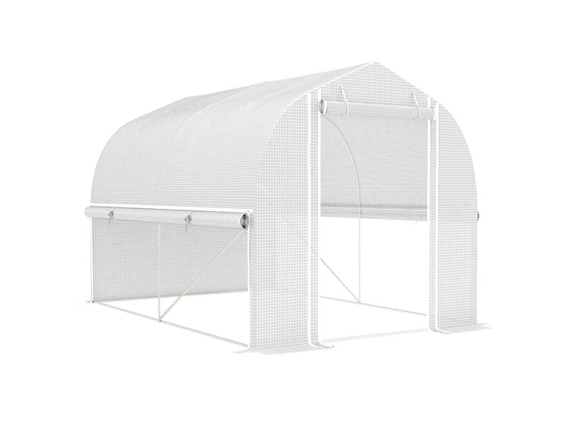  Serre de jardin 300x200x200 cm avec 4 fenêtres et porte enroulable acier galvanisé blanc  - Conforama A