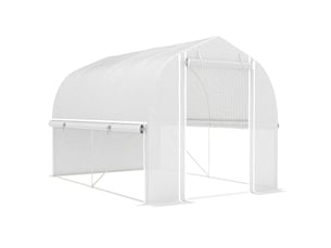 Serre de jardin 300x200x200 cm avec 4 fenêtres et porte enroulable acier galvanisé blanc