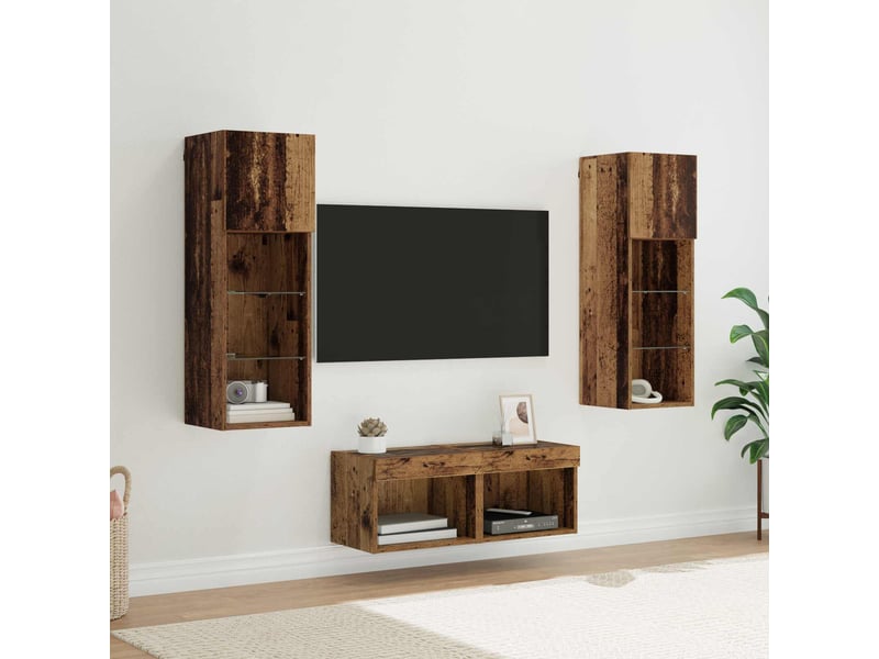  Lot de 4 meuble tv mural, meuble tv suspendu chêne artisanal bois d'ingénierie shl78118  - Conforama B