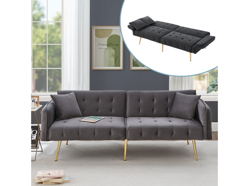 Canapé droit convertible 2 pl velours gris canapé gris - Conforama B