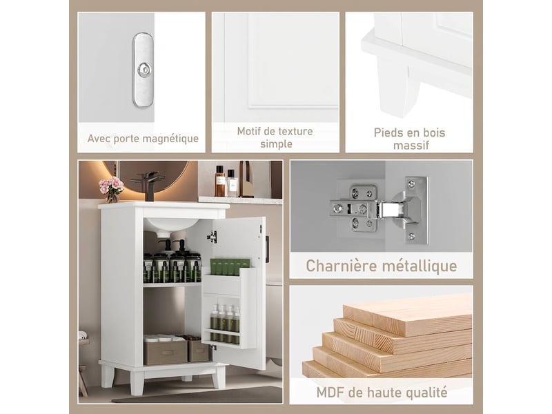  Petit meuble salle de bain 51cm sur pied avec vasque céramique blanc  - Conforama C
