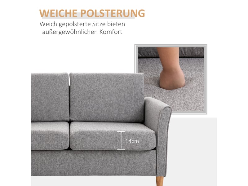  Canapé fixe, droit, en tissu effet lin, gris 141x70x78cm - Conforama D