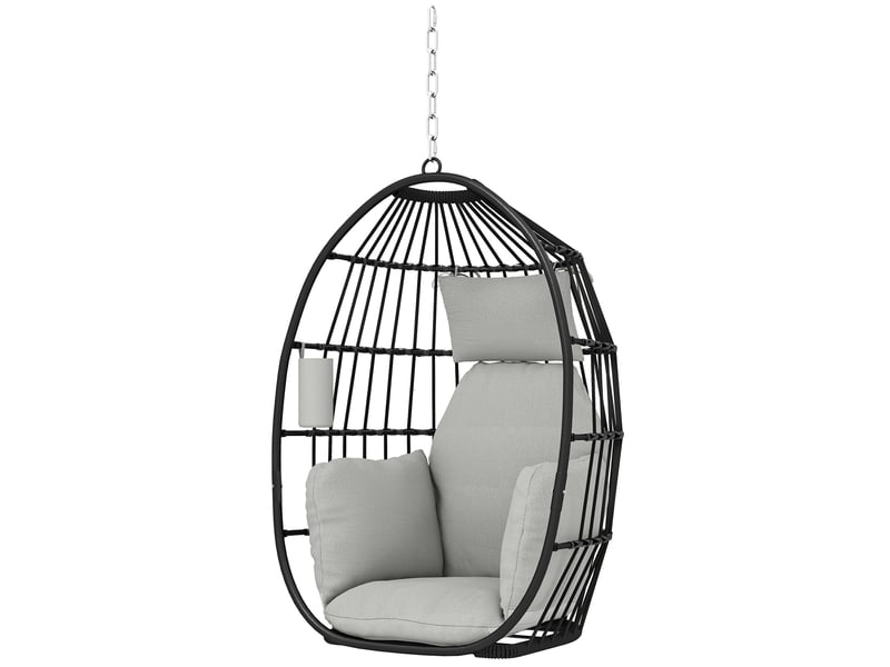 Fauteuil suspendu, fauteuil œuf suspendu, panier pliable, coussins rembourrés gris foncé  - Conforama A
