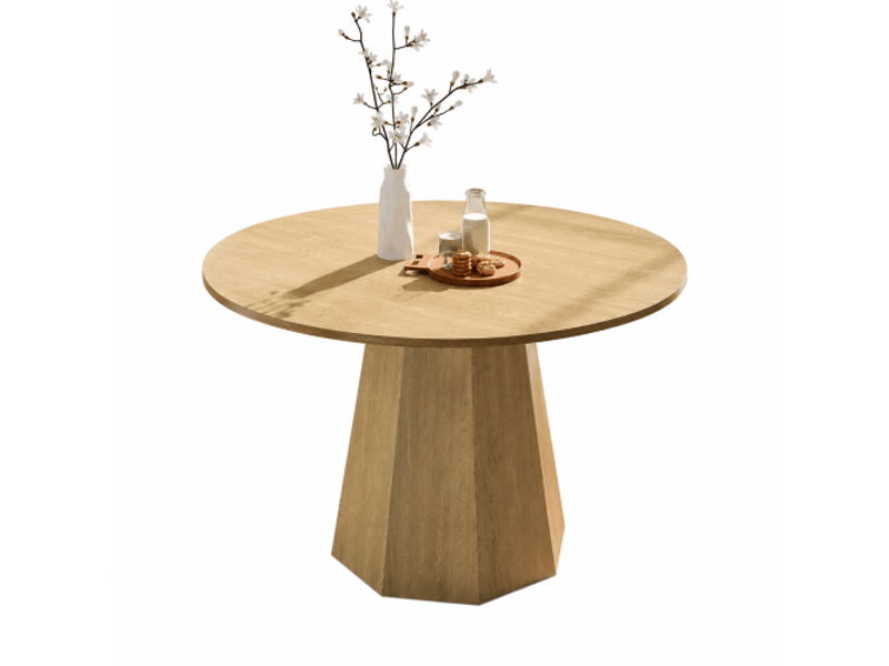 Table à manger ronde ø120 cm - 4 à 6 personnes - style scandinave minimaliste - chêne clair  - Conforama A