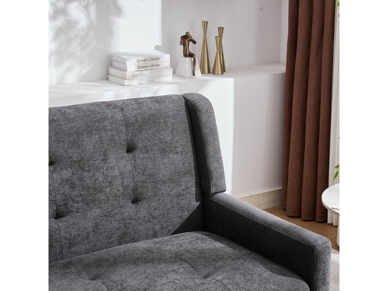  Banquette 2 places gris foncé, lin, pieds bois massif antidérapants, mousse haute densité, capitonnée, salonchambrebureau  - Conforama E