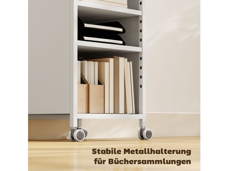  Bibliothèque à roulettes tcqpz 35 x 34 x 69,5 cm avec 2 étagères réglables et panier supérieur en métal blanc  - Conforama E